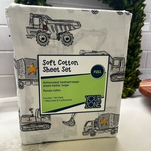 Soft Cotton Sheet Set - White with Gray and Yellow Construction Print